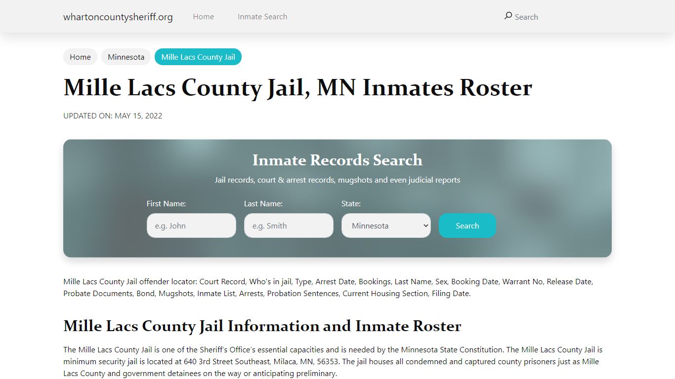 Mille Lacs County Jail, MN Jail Roster, Name Search